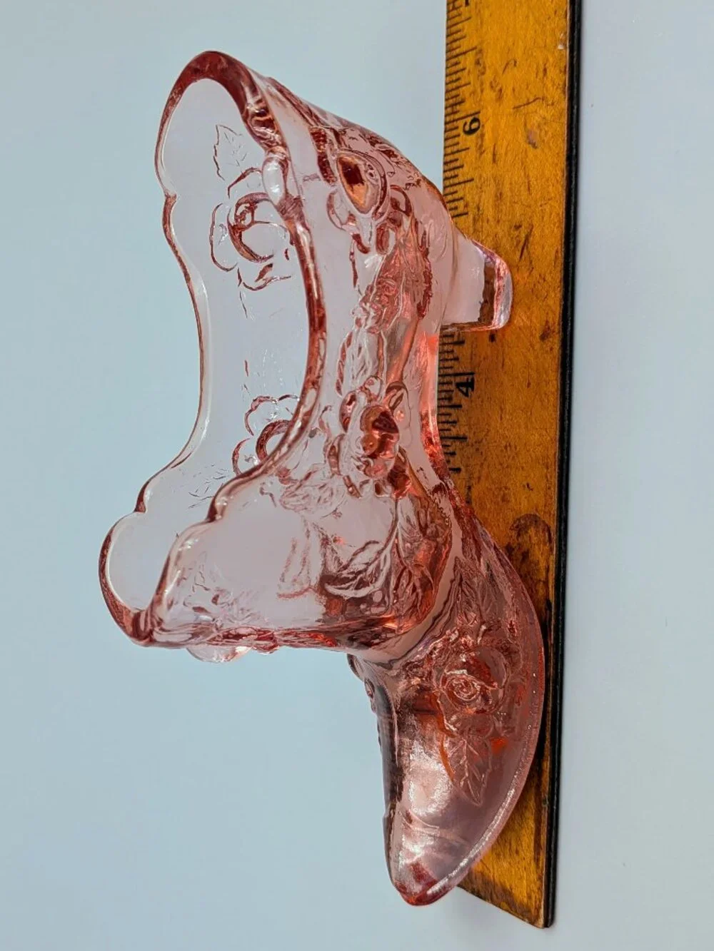 Vintage Fenton Pink Glass Cabbage Rose Slipper Shoe | Pressed Glass High Heel